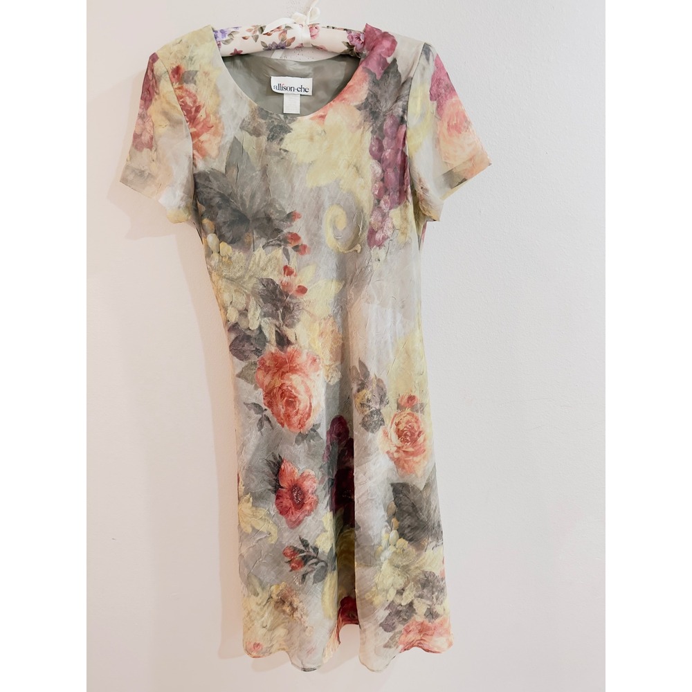 Vintage‎ Watercolor Fairycore Dress Sage Pink Size 14 USA Romantic Ethereal